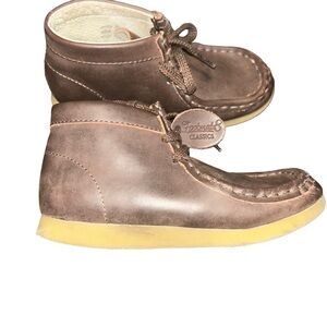 Boys FOOTMATES Wally Lace-Up Wallabee Leather Moccasin brown booties size 12
